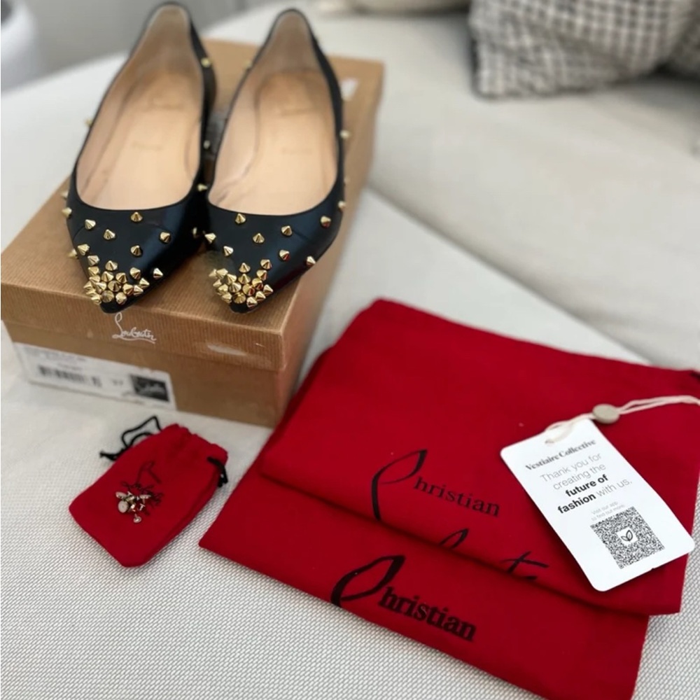 Authentic Christian Louboutin degraspike gold black flats 37